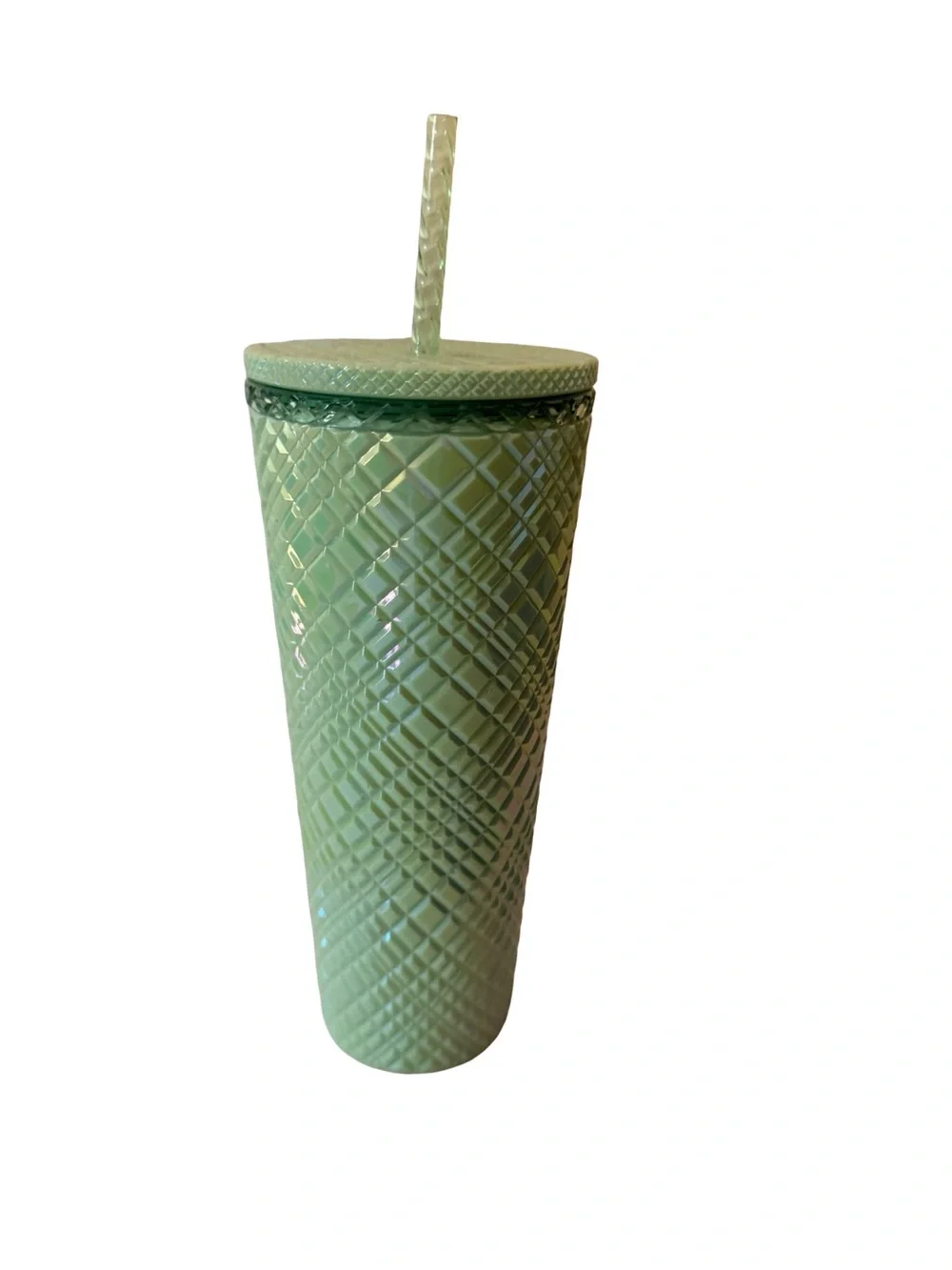 Brand New Green Starbucks tumbler with diamond pattern and straw